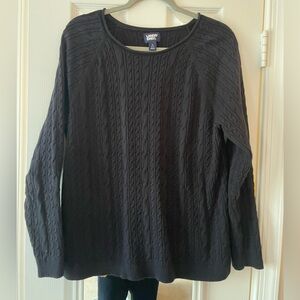 Lands' End Women's Cotton Black Cable Knit Sweater